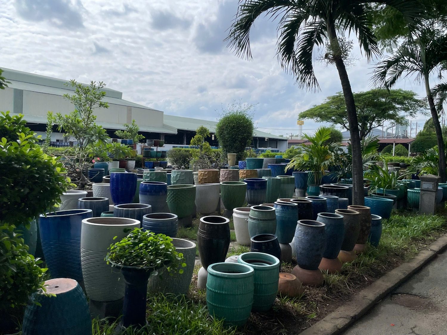 Showroom yard with finished glazed pots, TNL & Son factory, Binh Duong, Vietnam